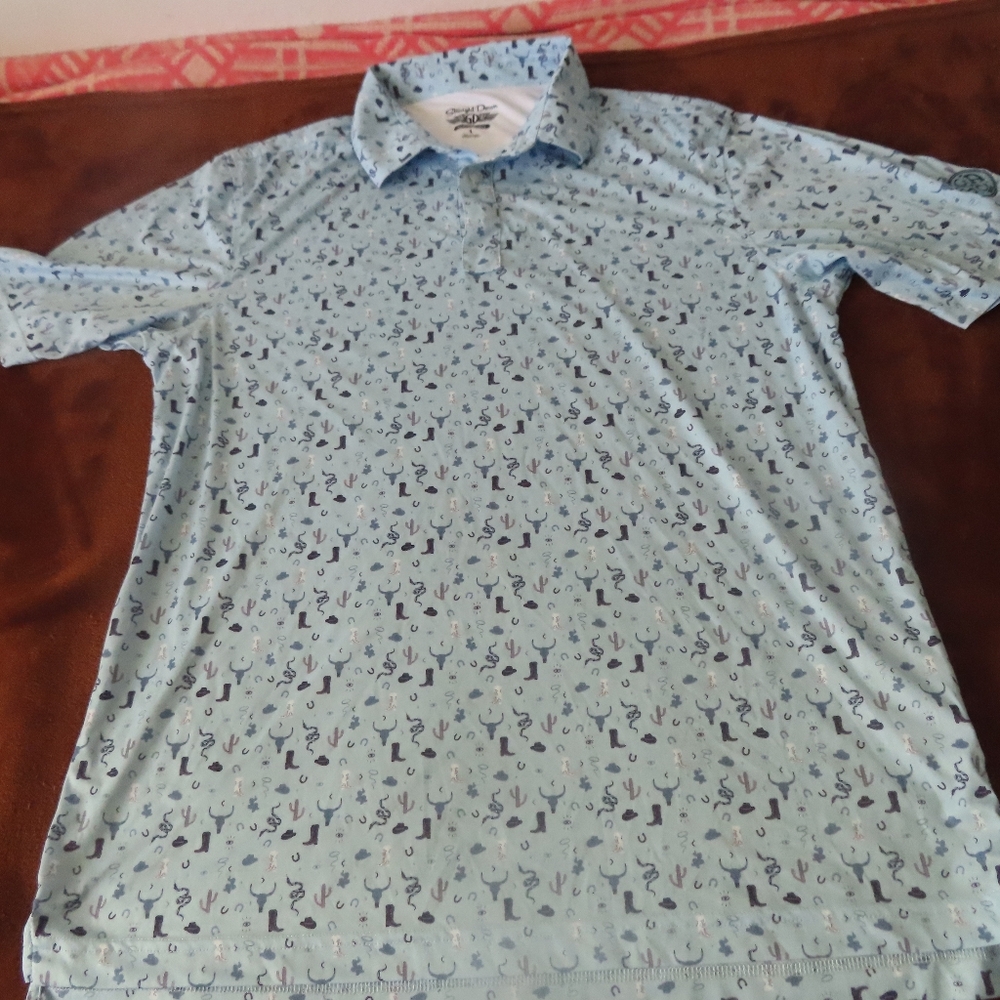 Straight Down Shirt Large Western Cowboy All Over Print Polo Performance SCAC